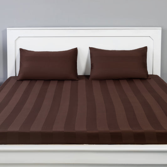 Chocolate Brown Cotton Fitted Sheet Set with Pillowcases