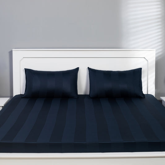 Breathable Dark Blue Sheet Set with 2 Pillowcases