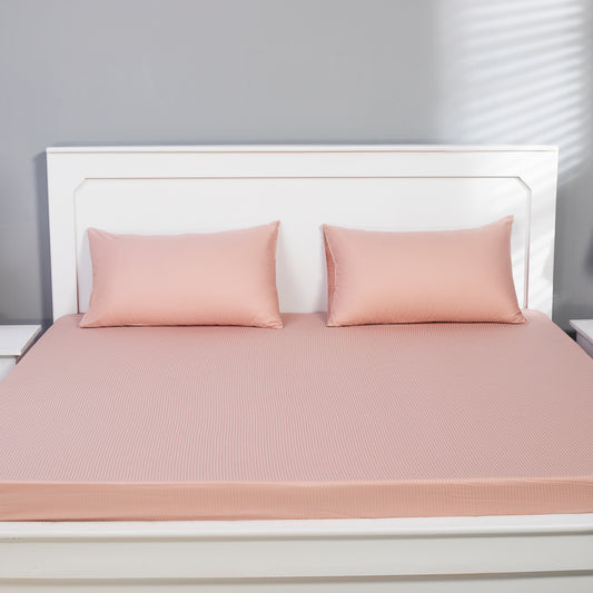 Pink Narrow Stripe Cotton Fitted Sheet Set ]