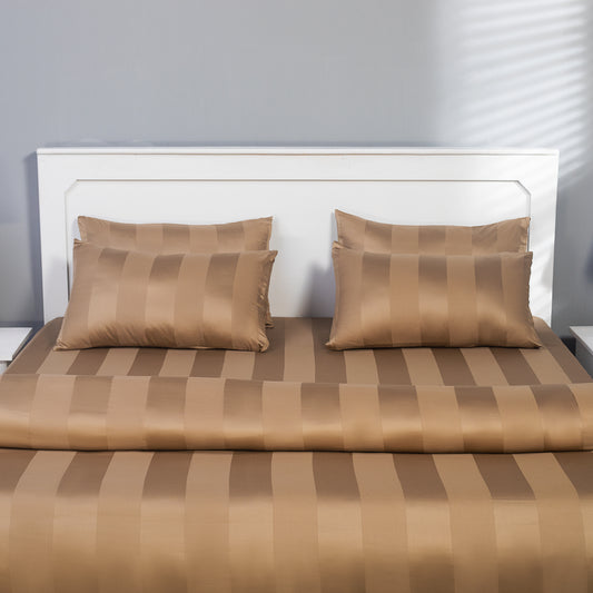 Mud Brown Wide Stripe Cotton Duvet Cover Set King Size