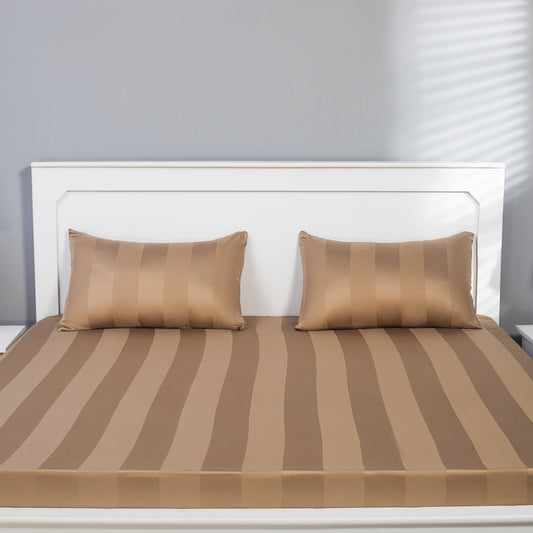 Mud Brown Wide Stripe Cotton Fitted Sheet Set