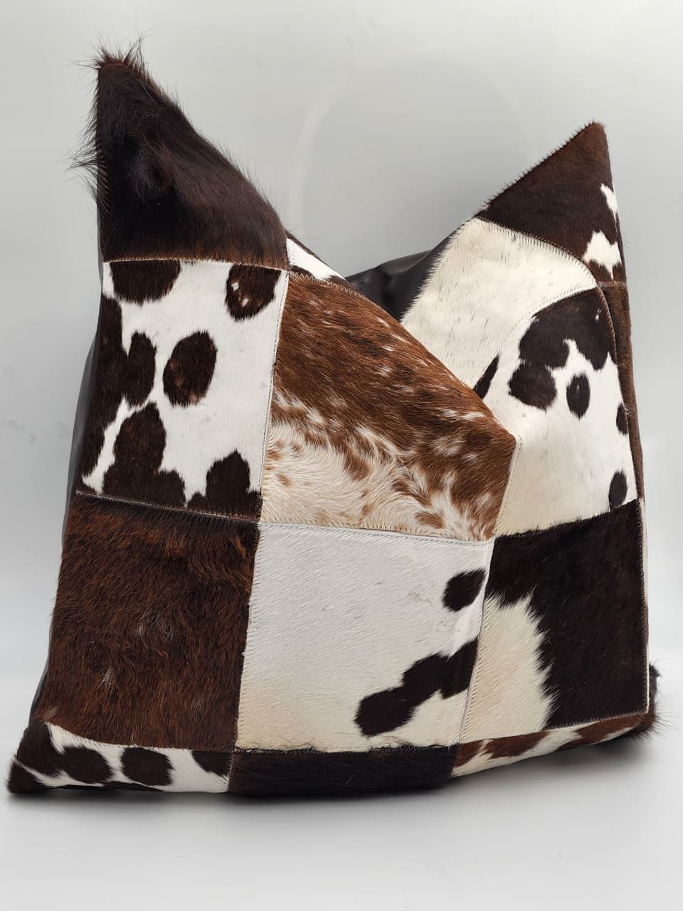 Cowhide Leather throw pillow cover (Brown) - Handmade Stories