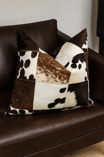 Cowhide Leather throw pillow cover (Brown) - Handmade Stories