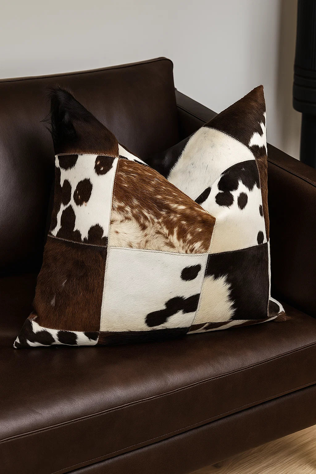 Cowhide Leather throw pillow cover (Brown) - Handmade Stories