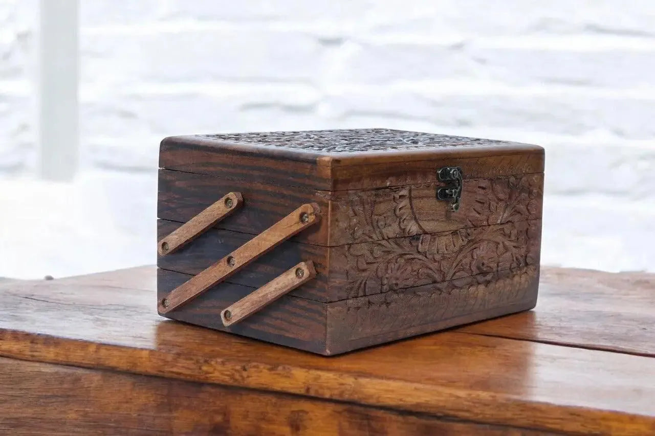 Elegant Wooden Jewelry Organizer (3 Compartment) - Handmade Stories