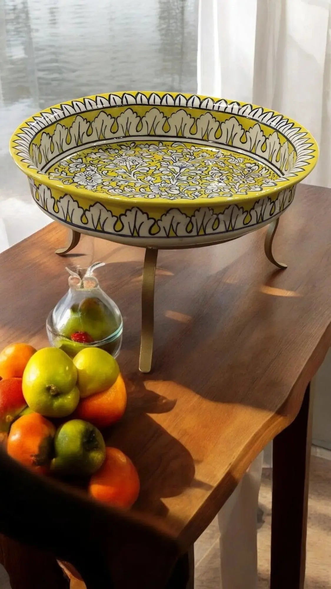 Fruit Bowl With Stand (Yellow) - Handmade Stories