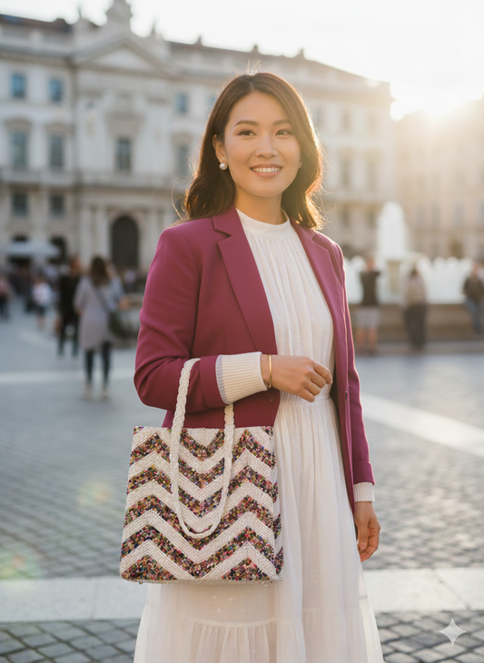 Rainbow Zigzag Beaded Handbag