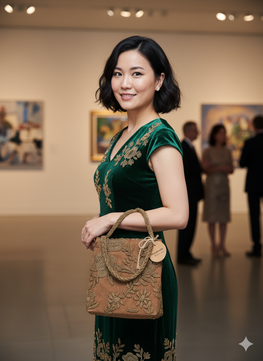 Elegant bronze Hand Embellished Beaded Women Handbag