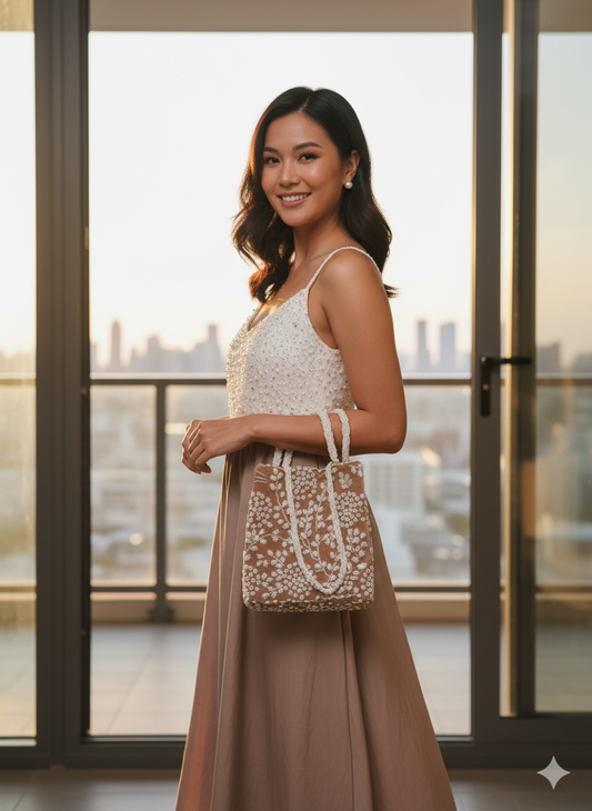 Elegant bronze Hand Embellished Beaded Women Handbag (Design-III)