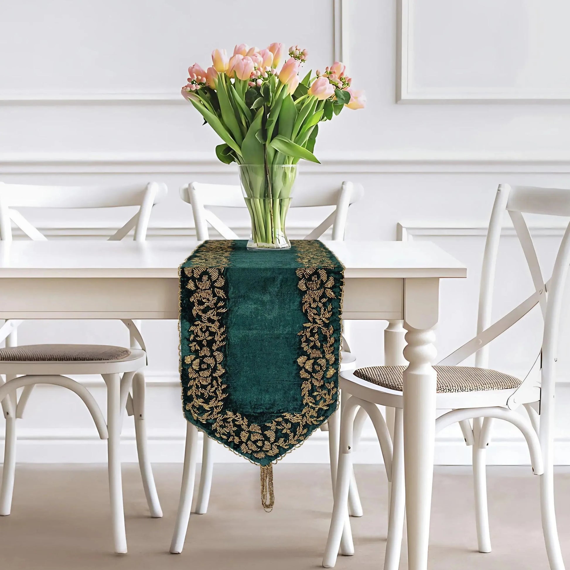 Green Beaded Placemats and Table Runner Set - Handmade Home Decor - Handmade Stories