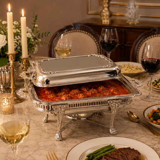Hand crafted Brass Chafing Dish with cut work (Rectangular)