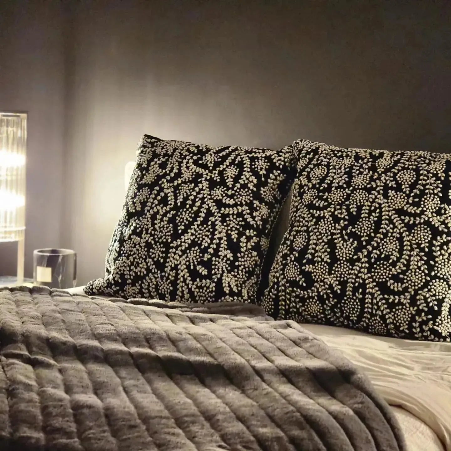 Handmade Beaded Cushion Black & Silver With Pearl - Handmade Stories