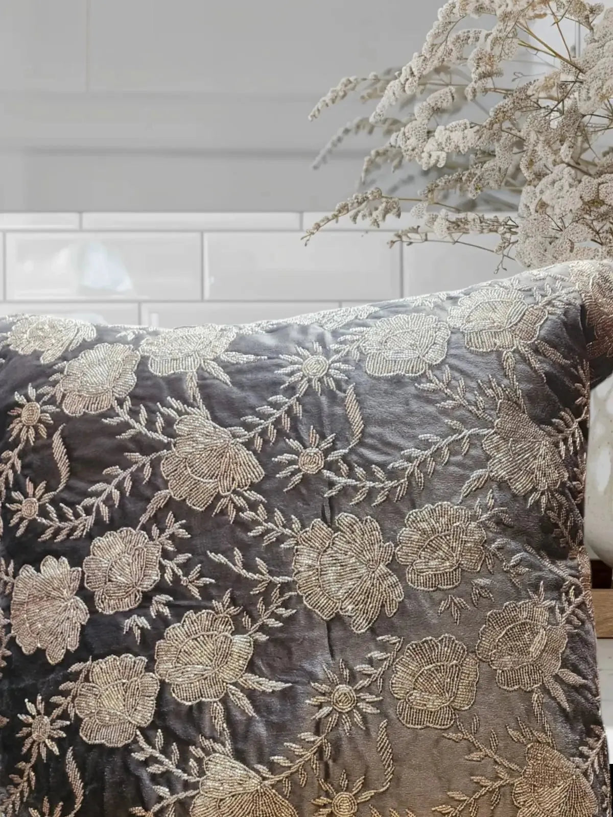 Handmade velvet Cushion Cover (Grey) Handmade Stories