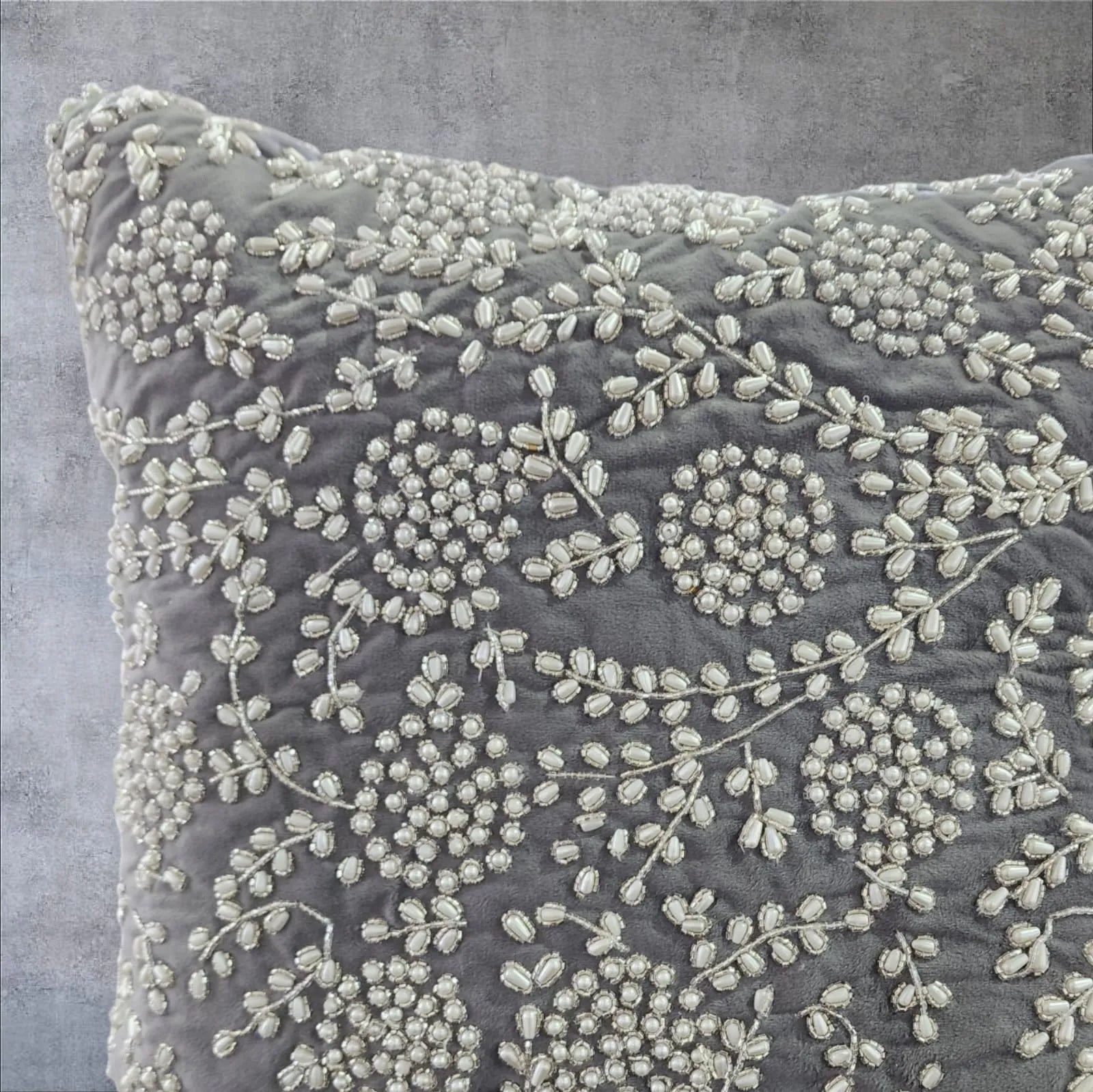 Handmade velvet Cushion Cover (Grey pearl & Silver) - Handmade Stories