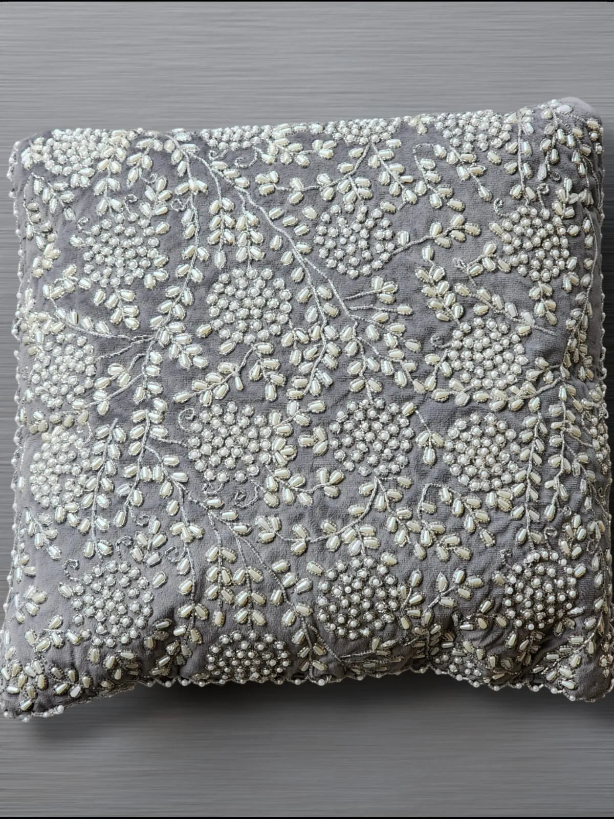 Handmade velvet Cushion Cover (Grey pearl & Silver) - Handmade Stories