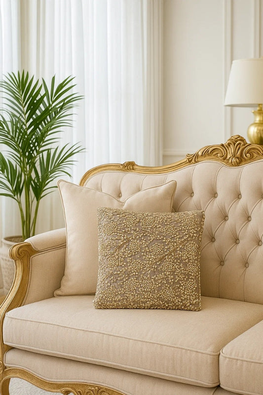 Handmade velvet Cushion Cover (Greyish Beige Pearl & Silver)