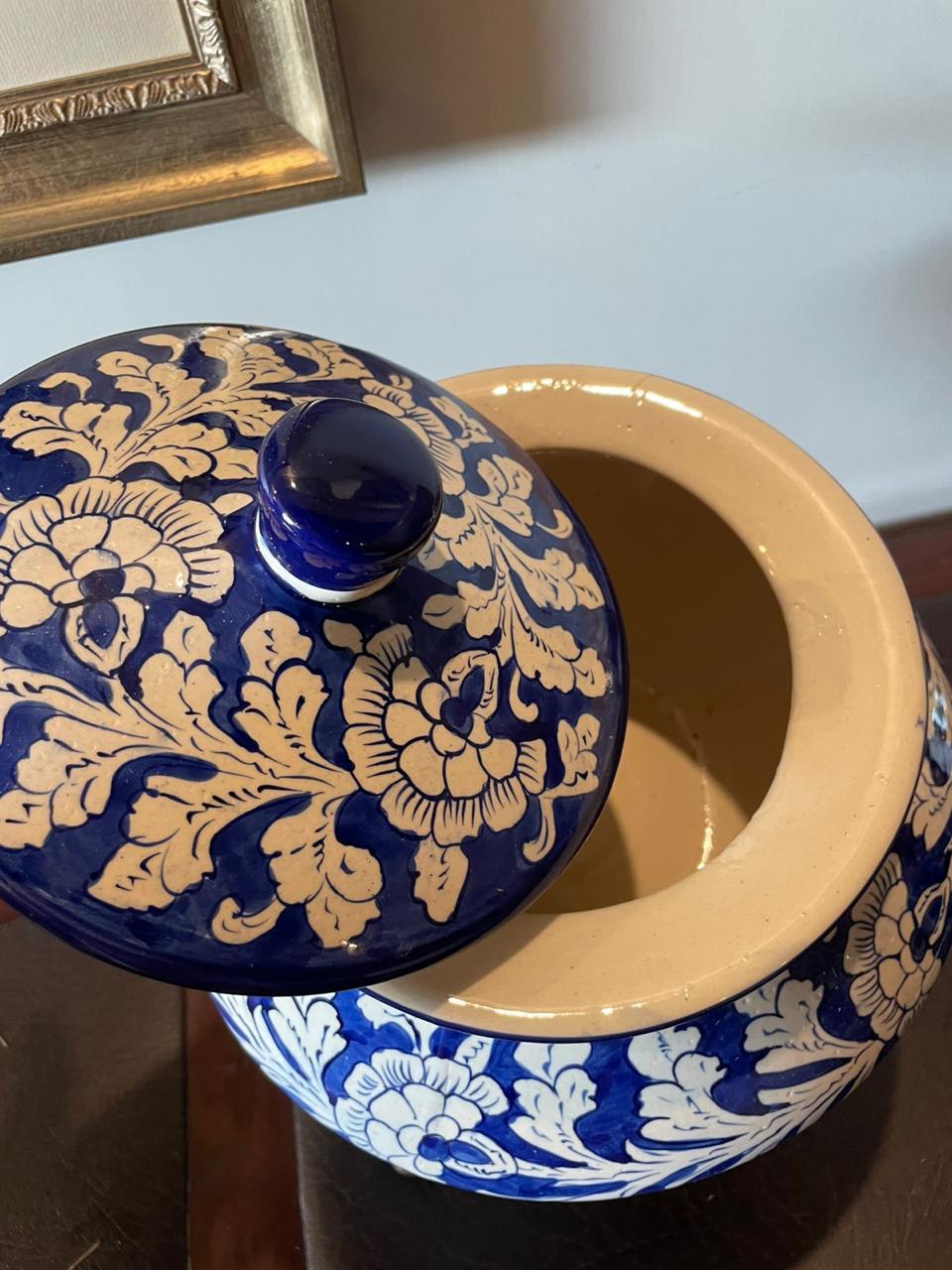 Handmade Ceramic Serving pot- Handi ( with stand) - Blue