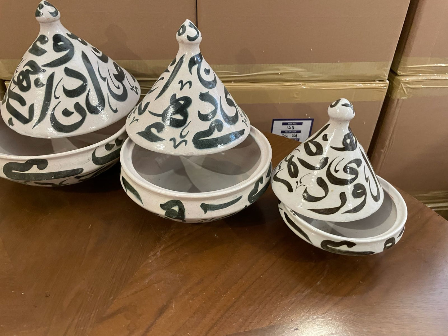 Hand-painted tagine serving pots in Clay (Set of 3)