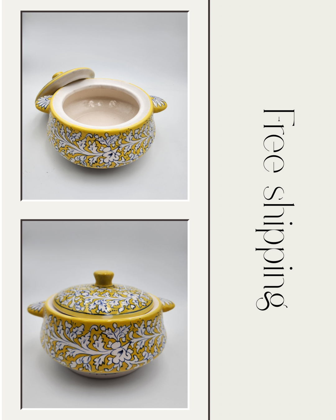 Handmade ceramic serving pot with stand - Handi  (Yellow)