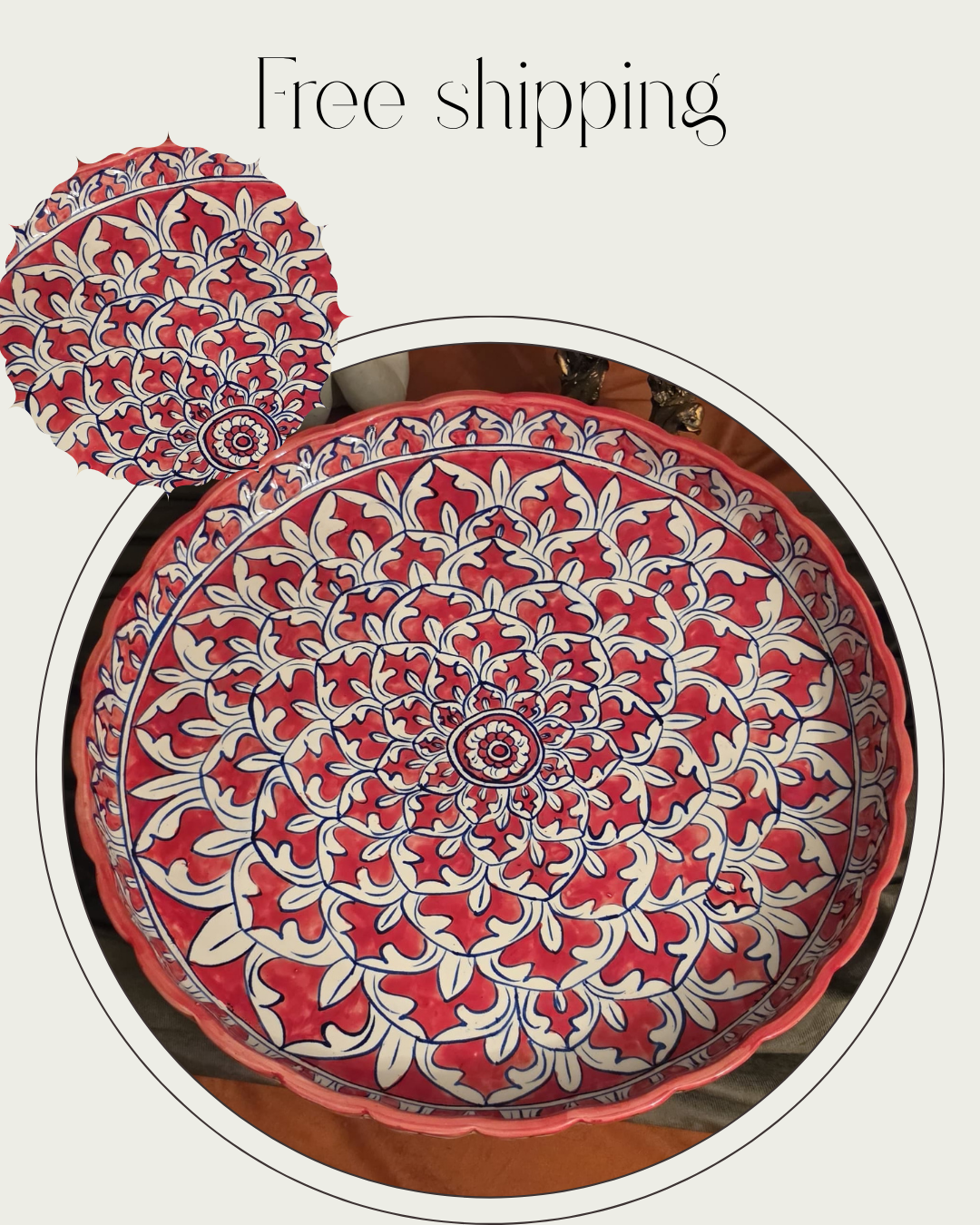 Ceramic Pizza Plate / Salad Platter (Red)