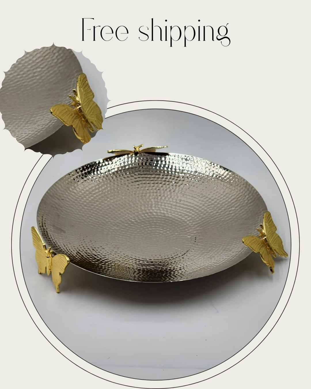 Large Hammered Mandi serving platter - Butterfly (Silver)