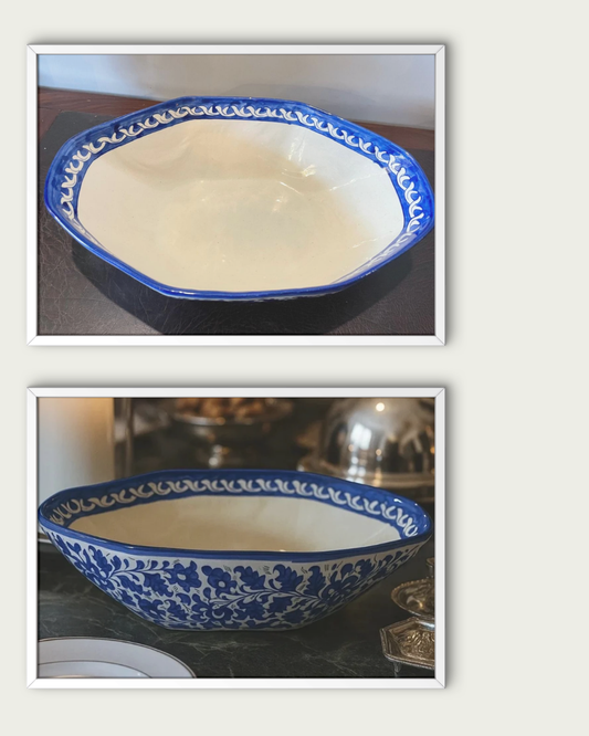 Handmade Ceramic Blue Floral Deep Bowl