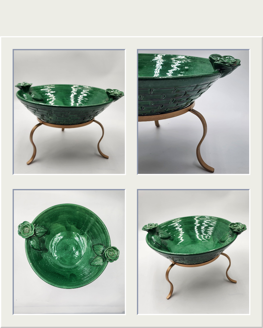 Ceramic serving platter with stand (Green)