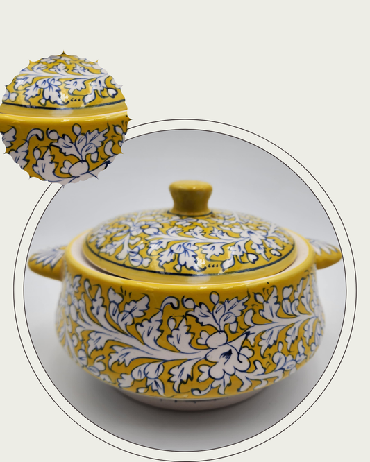 Handmade ceramic serving pot with stand - Handi  (Yellow)