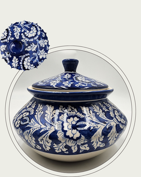 Handmade Ceramic Serving pot- Handi ( with stand) - Blue