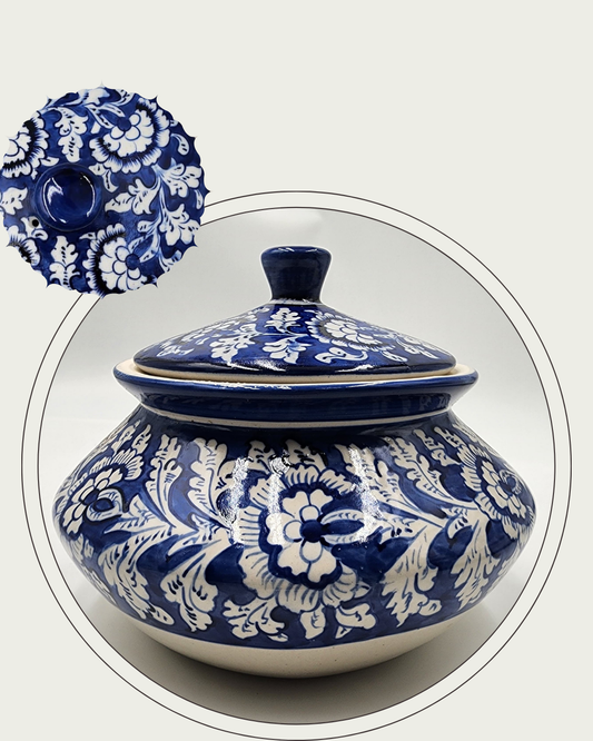 Handmade Ceramic Serving pot- Handi ( with stand) - Blue