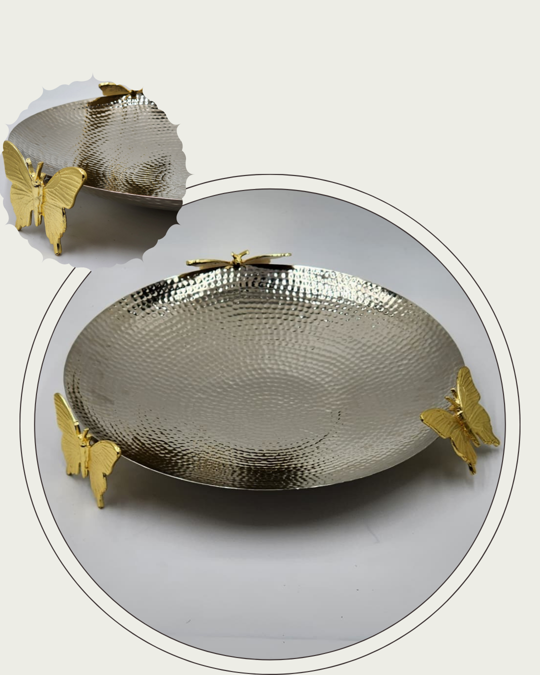 Large Hammered Mandi serving platter - Butterfly (Silver)