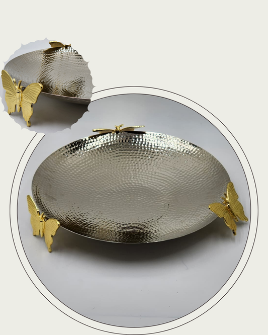 Large Hammered Mandi serving platter - Butterfly (Silver)