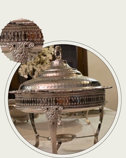Hand - Carved Brass Food warmer/ Chafing Dish