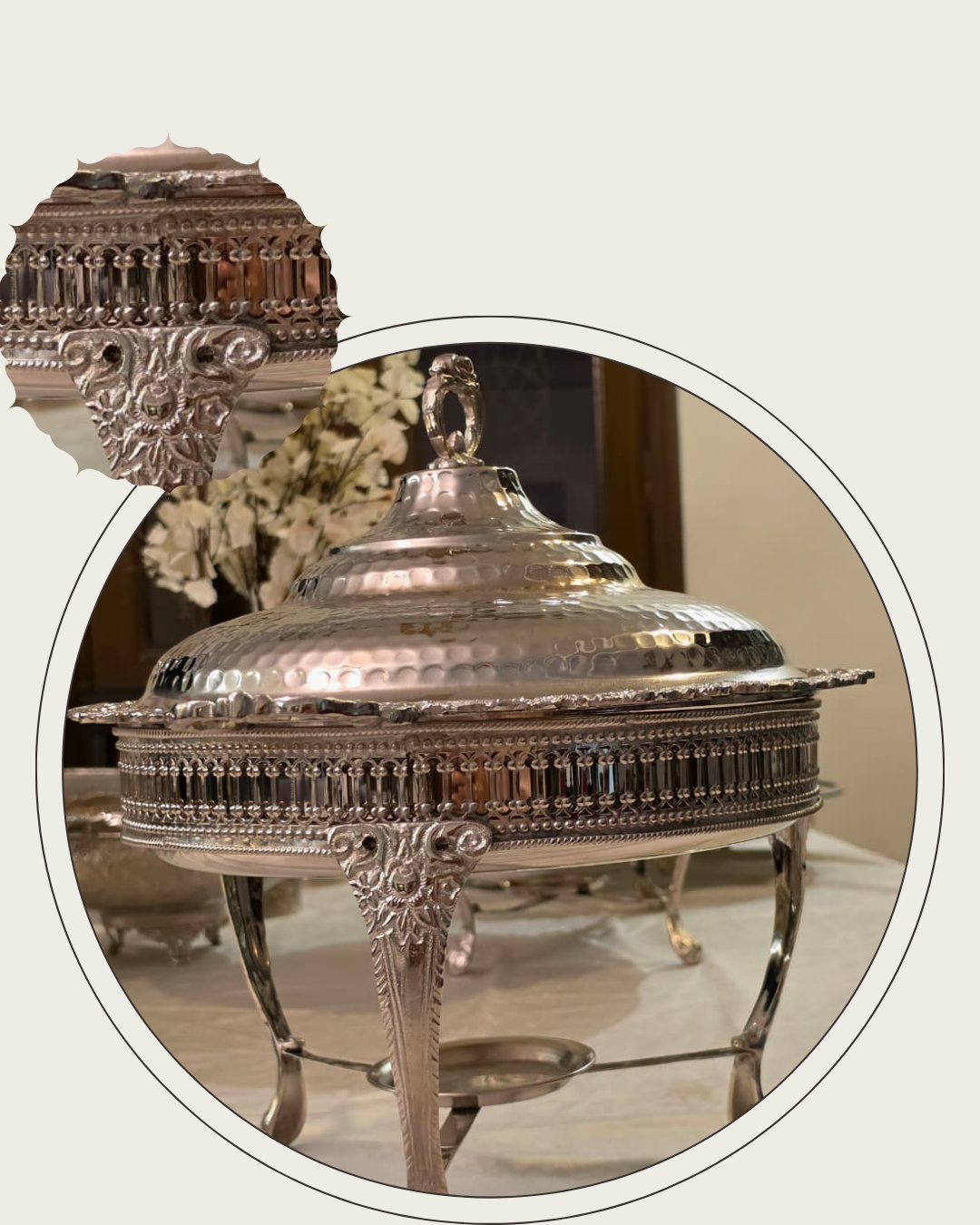 Hand - Carved Brass Food warmer/ Chafing Dish