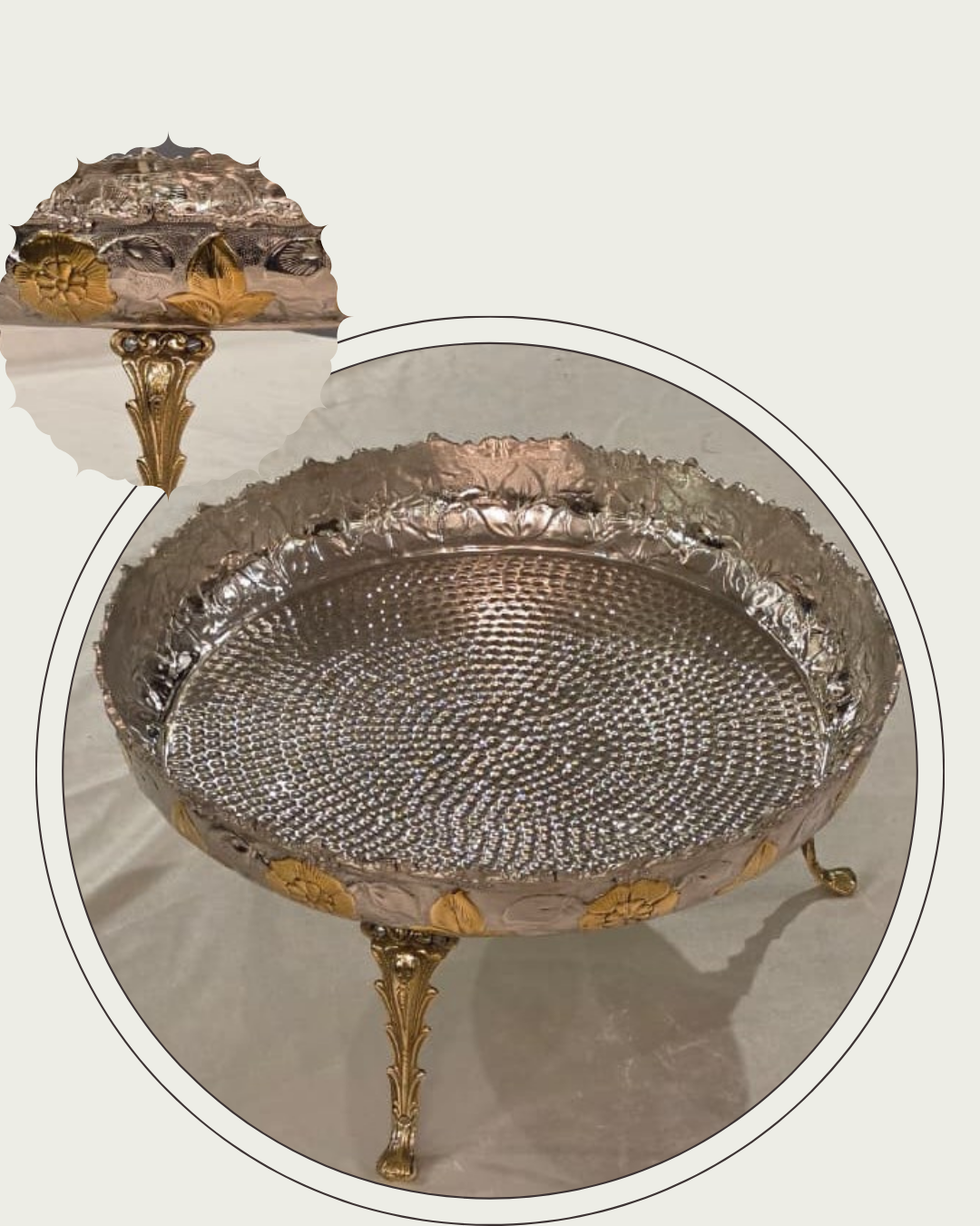17" Royal hammered raised Brass serving platter