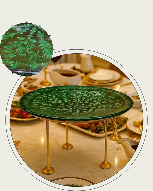 Hand-Painted Emerald Green Serving dish with stand