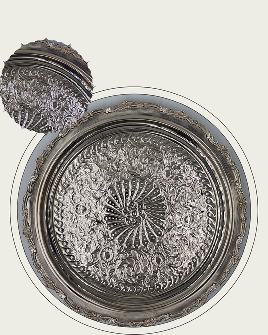 Hand-carved Brass Round Serving Platter