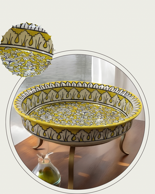 Hand-painted ceramic serving dish with stand