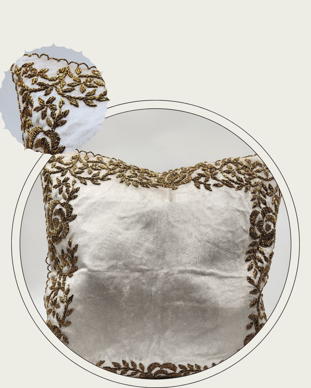 Handmade Velvet Cushion Cover (Ivory white and Gold) Design - 3