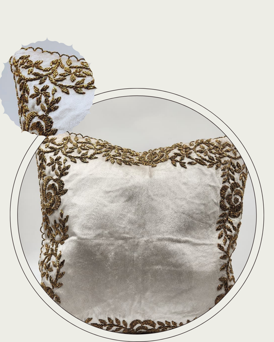 Handmade Velvet Cushion Cover (Ivory white and Gold) Design - 3