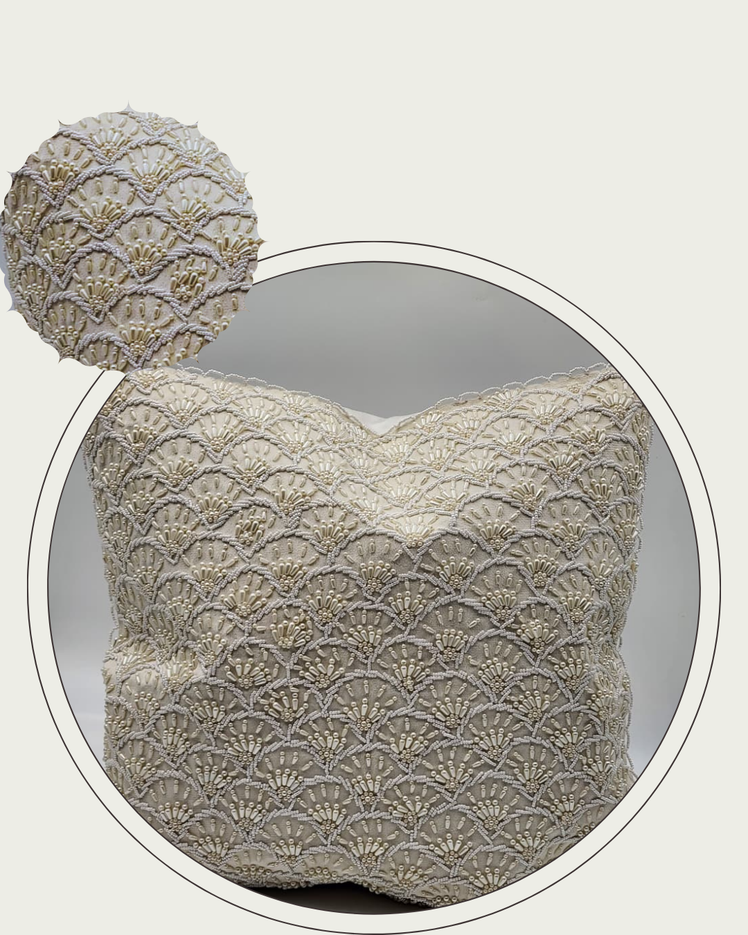 Handmade Velvet Cushion Cover (White Silver and Pearl)