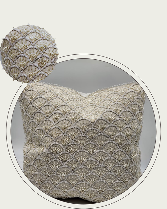 Handmade Velvet Cushion Cover (White Silver and Pearl)