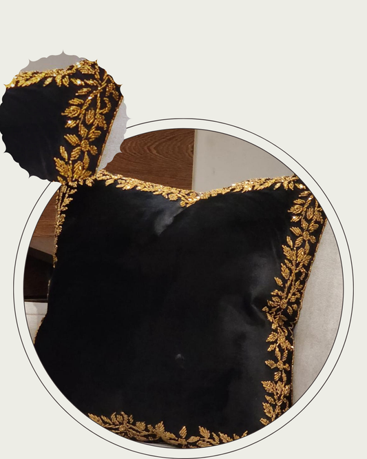 Handmade velvet Cushion Cover (Black and Gold - design 5)