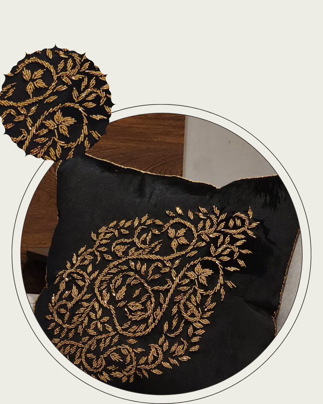 Handmade velvet Cushion Cover (Black and Gold - design 4)