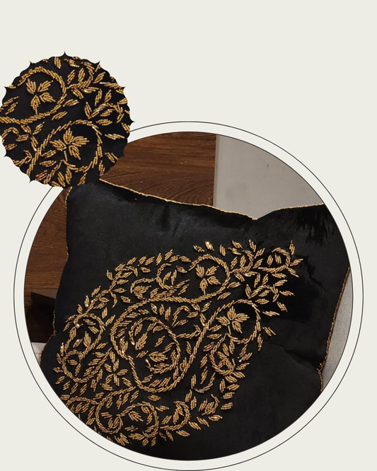 Handmade velvet Cushion Cover (Black and Gold - design 4)