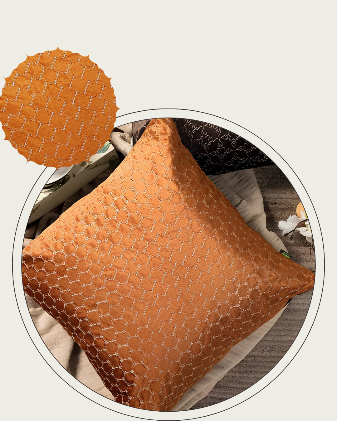 Velvet Embroidered Cushion Cover (Mustard colour)