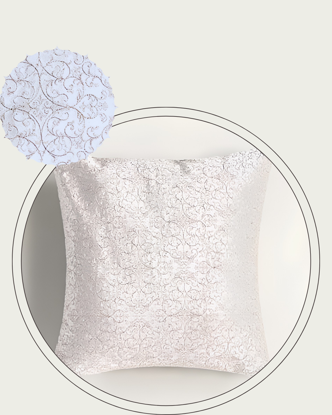 Velvet Embroidered Cushion Cover (Ivory White)