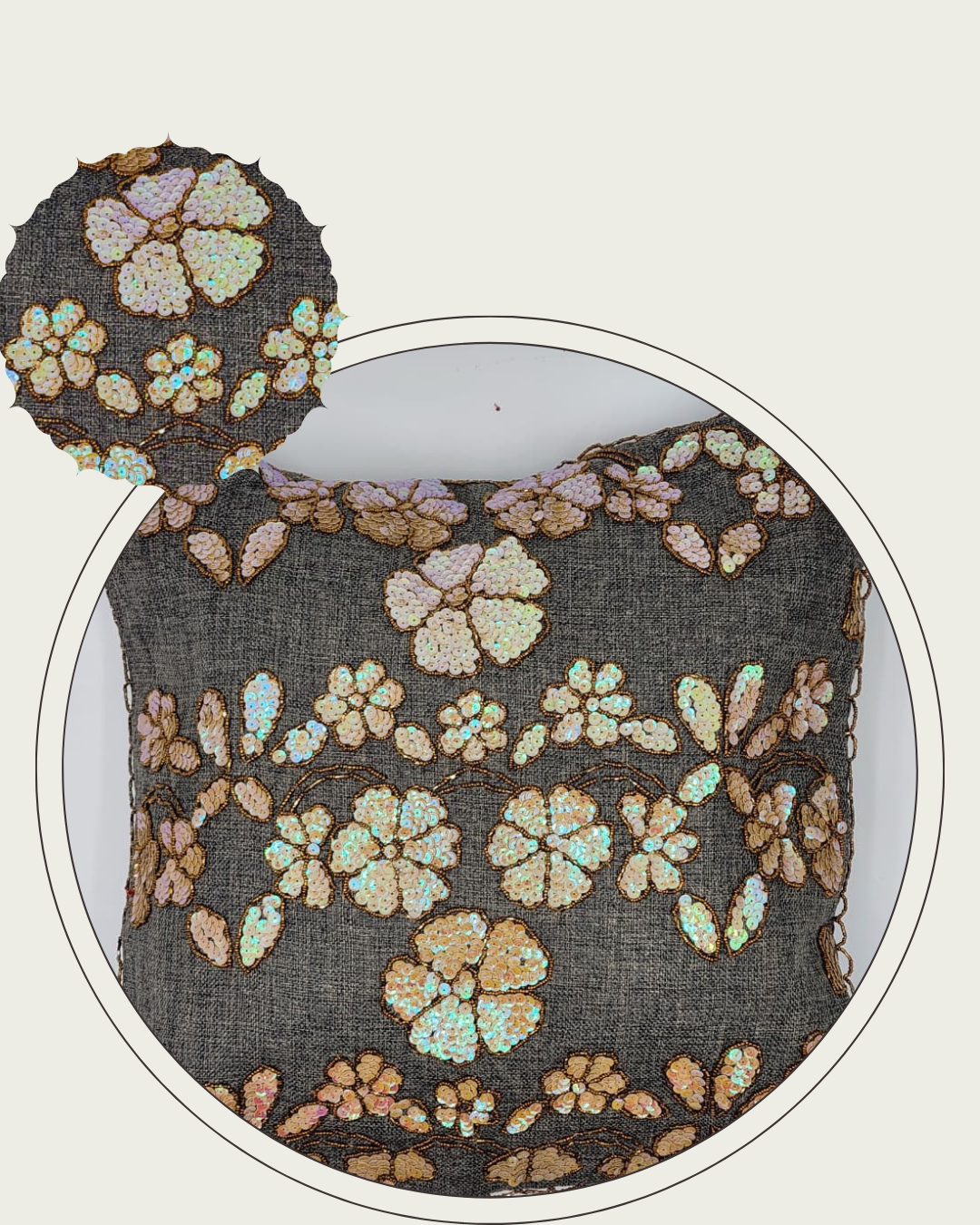 Handmade Sequence cushion cover on jute