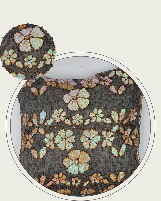 Handmade Sequence cushion cover on jute