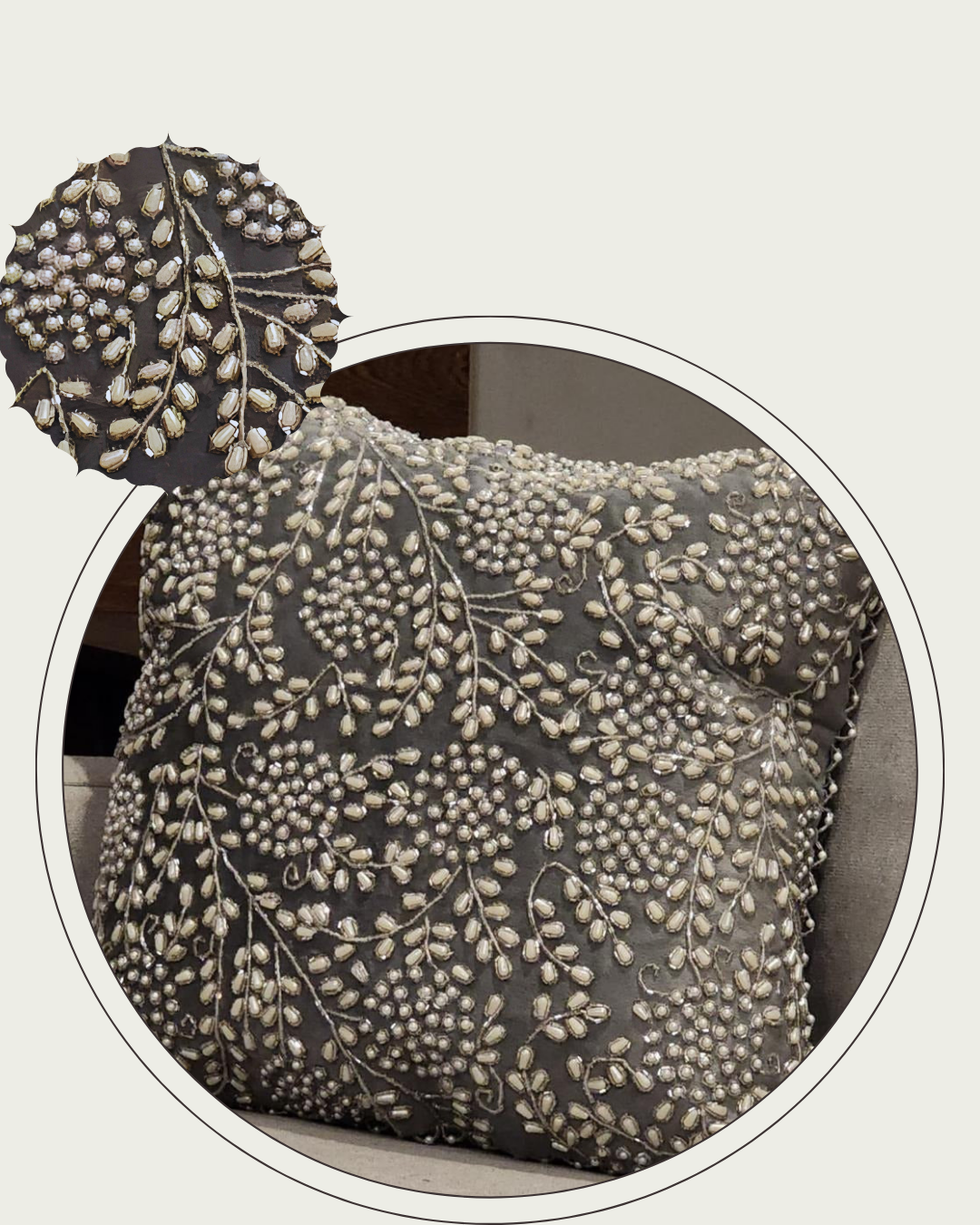 Handmade velvet Cushion Cover (Grey pearl & Silver)